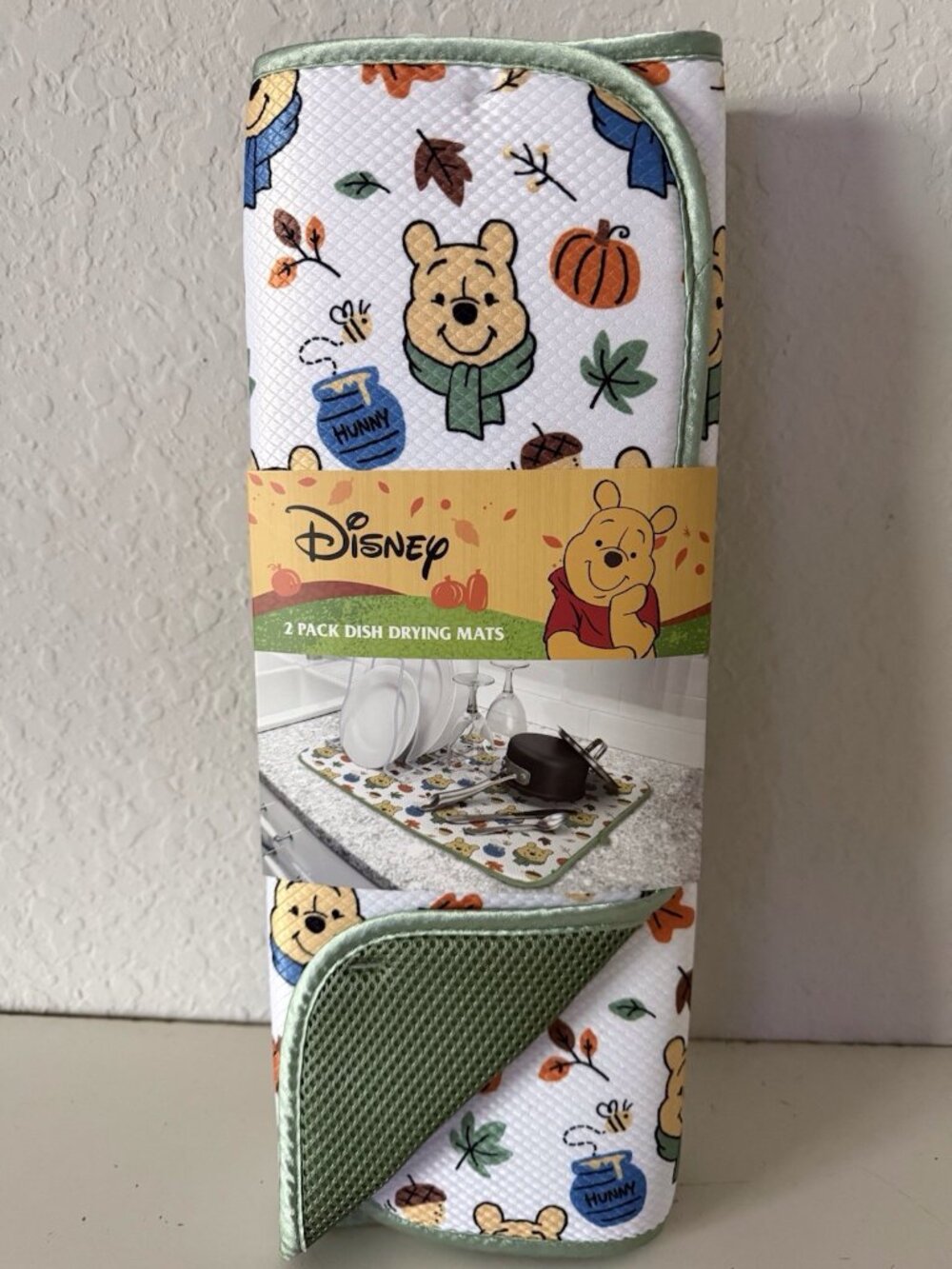 2 Pack Disney Winnie The Pooh Autumn Fall Pumpkin Dish Drying Mats 16” X 18” NEW